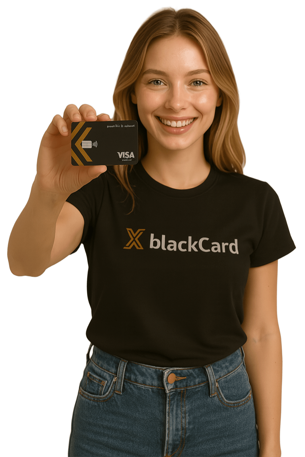 Mulher segurando o XblackCard